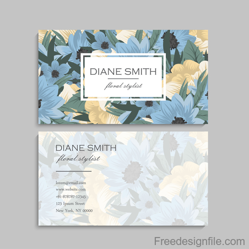 Business card template with blue flower vectors 09