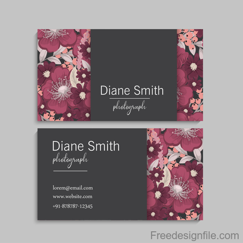 Business card with flower design vector 01