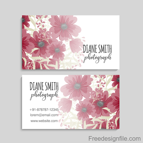 Business card with flower design vector 02