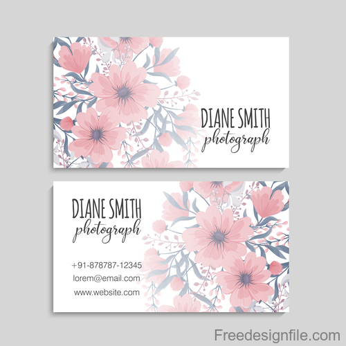 Business card with flower design vector 03