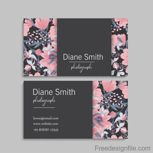 Business card with flower design vector 04