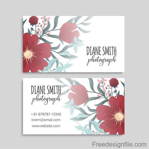 Business card with flower design vector 05