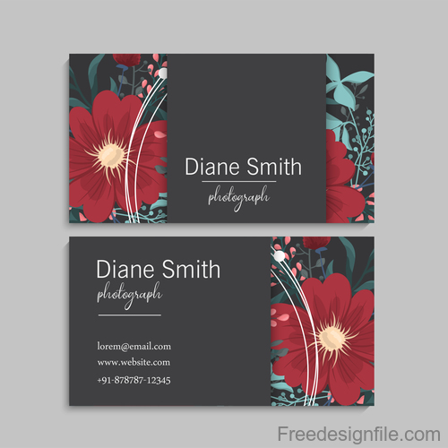 Business card with flower design vector 06