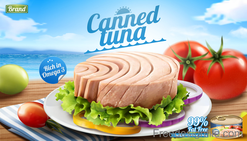 Canned tuna poster vector design 02