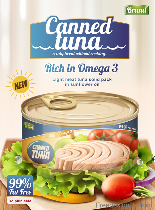 Canned tuna poster vector design 04