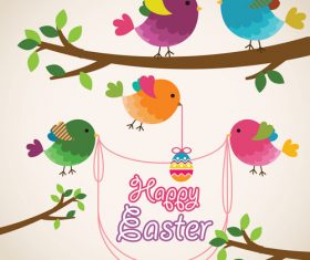 Cartoon birds with easter card vectors 01