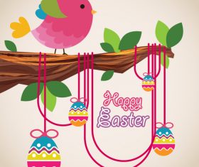 Cartoon birds with easter card vectors 02