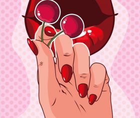 Cartoon bright lips and berries illustration vector