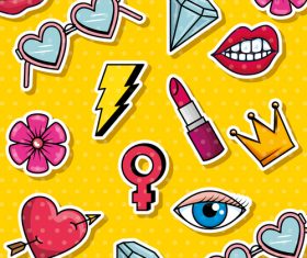 Cartoon fashion elements pattern vector