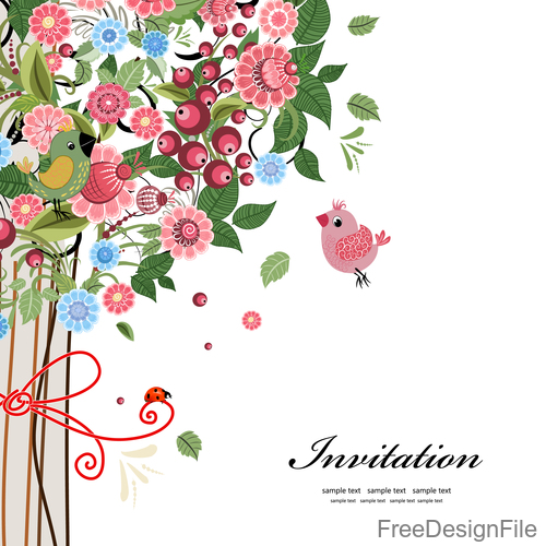Cartoon floral invitation card vector