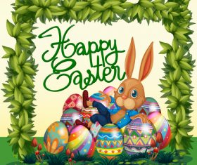 Cartoon rabbit with easter card vectors design 02