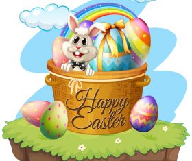 Cartoon rabbit with easter card vectors design 03