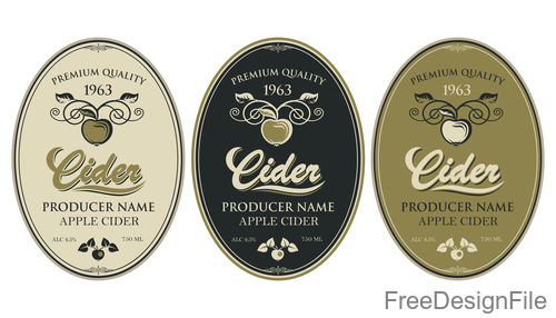 Cider labels with sticker vector design 03