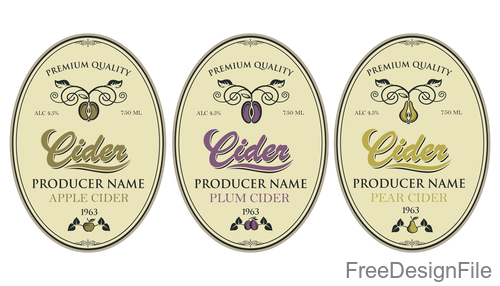 Cider labels with sticker vector design 07