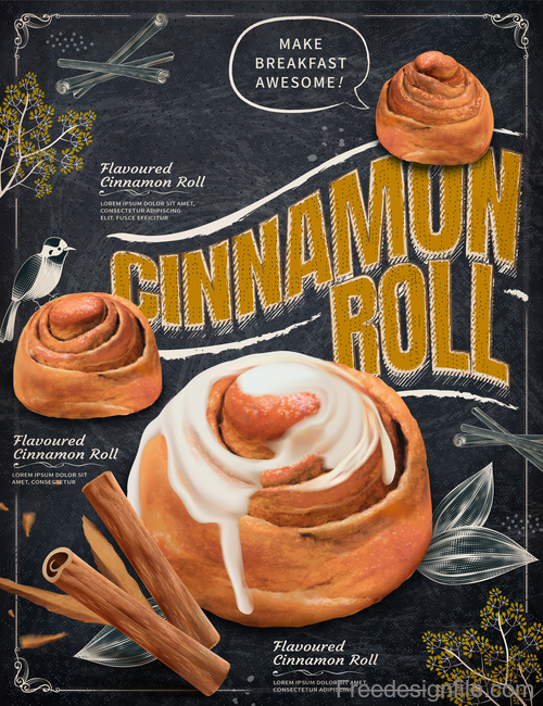 Cinnamon roll menu template vector
