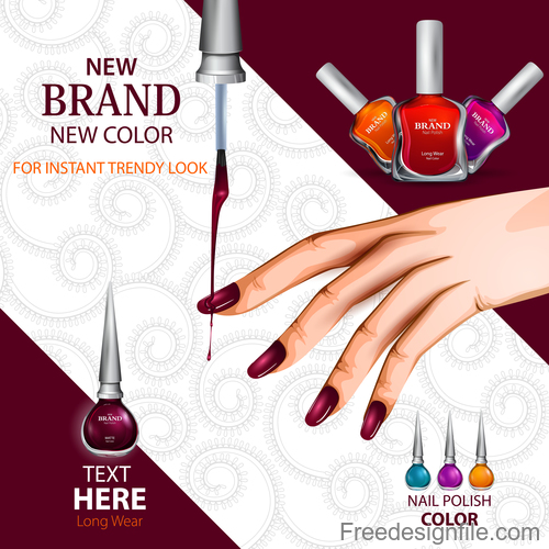 Color nail polish advertisement poster template vector 03