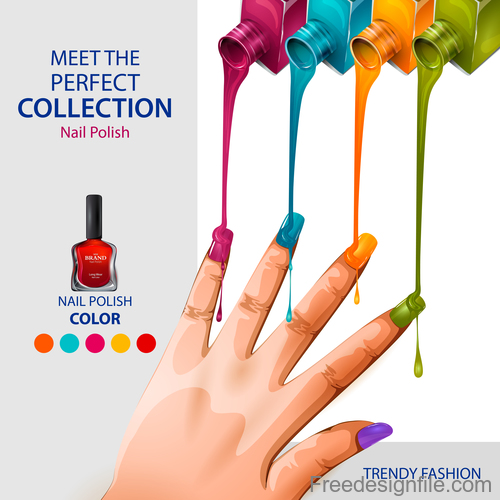 Color nail polish advertisement poster template vector 08