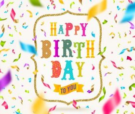 Colored confetti with birthday card design vector