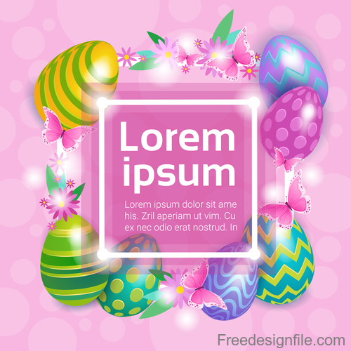 Colored egg illustration with pink easter card vector 01