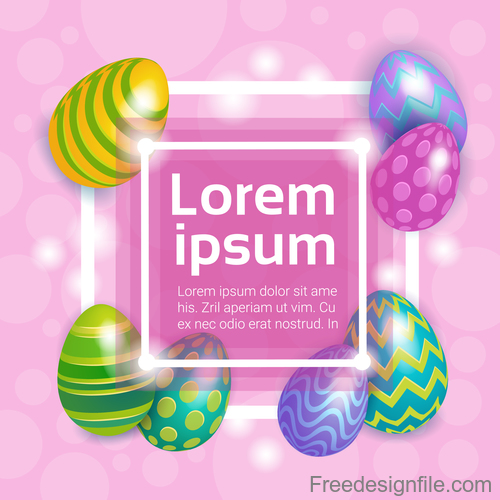 Colored egg illustration with pink easter card vector 02