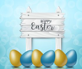 Colored egg with easter wooden board background vector