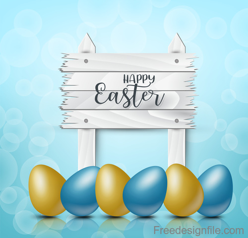 Colored egg with easter wooden board background vector