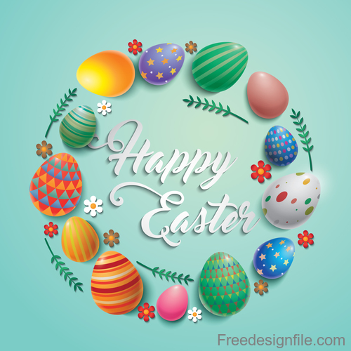 Colored eggs with easter frame vector