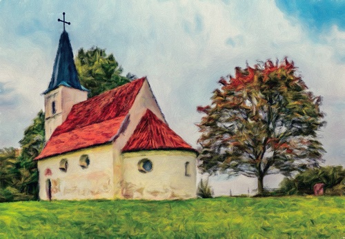 Country chapel watercolor Stock Photo