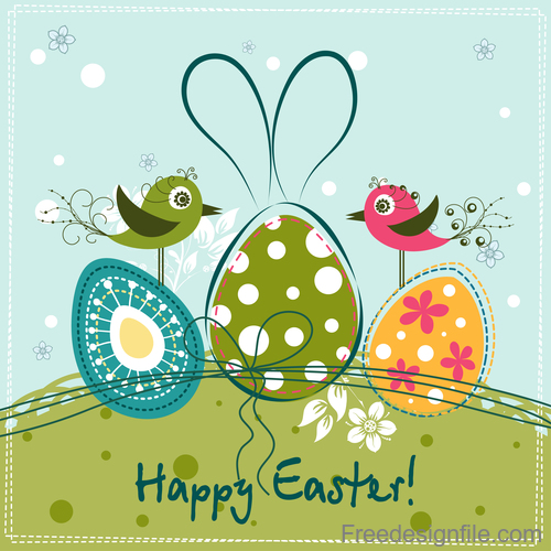 Cute card with easter card hand drawn vector 01