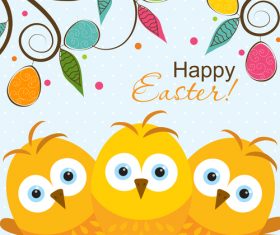 Cute chick with easter card design vector 01