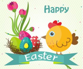 Cute chick with easter card design vector 02