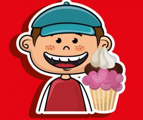 Cute kids sticker vector design 02