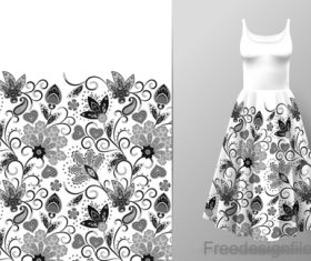 Decor seamless patter with dress mockup vector 03