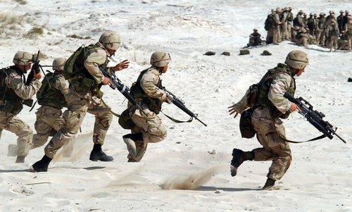 Desert military exercise Stock Photo