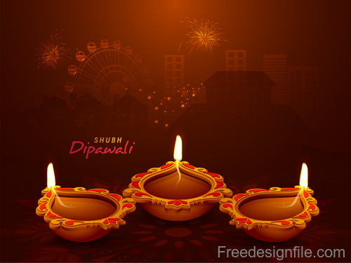 Diwali festival background design with candle vector 02