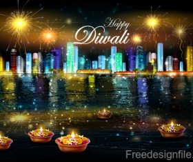 Diwali with firework background vector 01