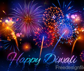 Diwali with firework background vector 02