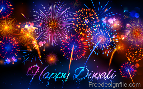 Diwali with firework background vector 02