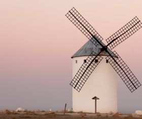 Dutch windmill at dusk Stock Photo