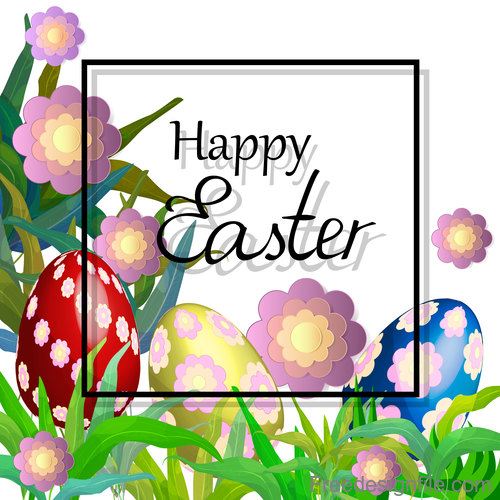 Easter background with text frame vector 02
