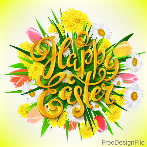 Easter colored flower design vector