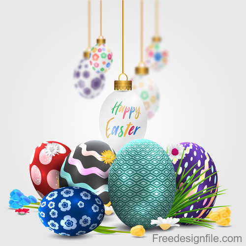 Easter decorative with floral egg design vector