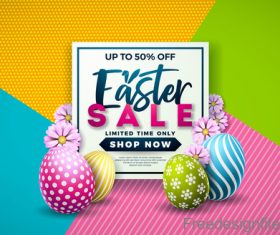 Easter discount sale design with colored egg vector