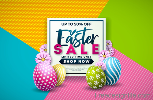 Easter discount sale design with colored egg vector