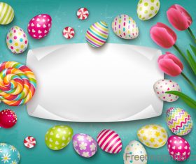 Easter egg and flower with blank paper vector 01