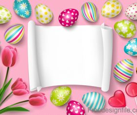 Easter egg and flower with blank paper vector 02
