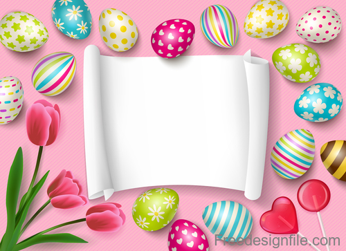 Easter egg and flower with blank paper vector 02