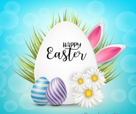 Easter egg and white flower on grass vector 01