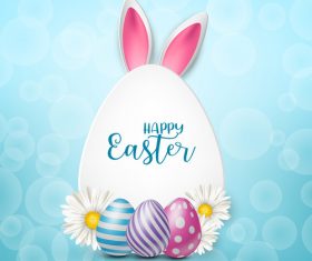 Easter egg and white flower on grass vector 02