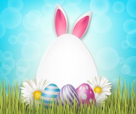 Easter egg and white flower on grass vector 03